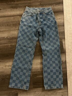 the ragged priest blue checkered wide-leg jeans | size 26